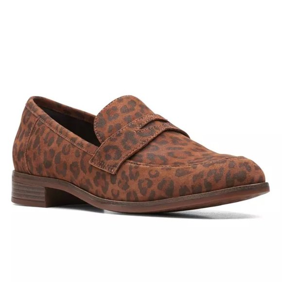 clarks leopard loafers